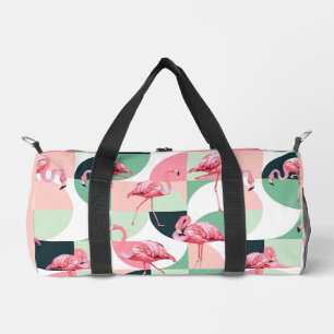Sac De Sport Monogramme Flamant rose rose moderne Nom géométriq