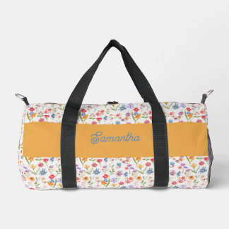 Sac De Sport Monogramme Fleur Sauvage Aquarelle Bleu Rouge Viol