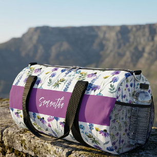 Sac De Sport Monogramme Fleur Sauvage Aquarelle Bleu Violet