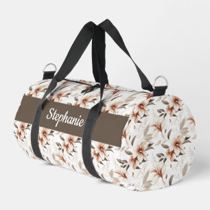 Sac De Sport Monogramme Fleur Sauvage Aquarelle Brun Rose