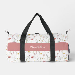 Sac De Sport Monogramme Fleur Sauvage Aquarelle Rose Poussiéreu