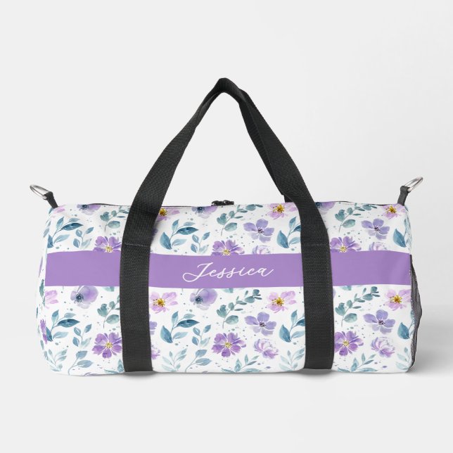 Sac De Sport Monogramme Fleur Sauvage Aquarelle Vert Violet (Recto)
