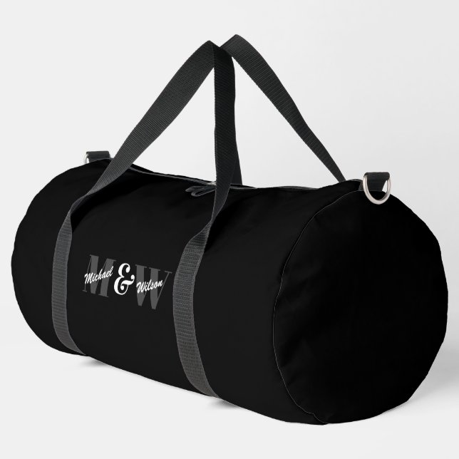 Sac De Sport Monogramme initial noir et blanc personnalisé (Coin gauche)