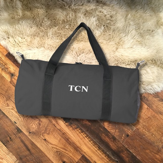 Sac De Sport Monogramme Initiales Nom Gris Gris Blanc (Monogrammed Name Initials Gray White Duffel Bag. Gift for him)