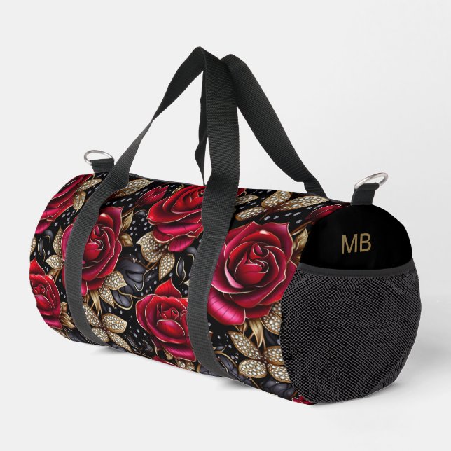 Sac De Sport Monogramme Luxe Rose rouge motif floral (Coin droit)