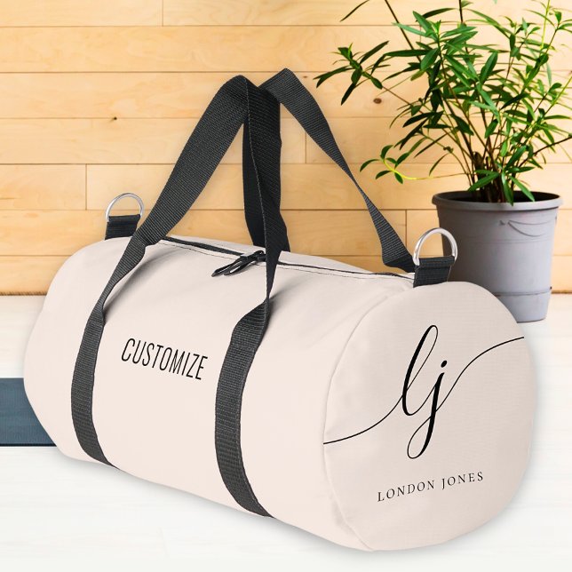 Sac De Sport Monogramme Moderne Blush Pink Calligraphie Script (Créateur téléchargé)
