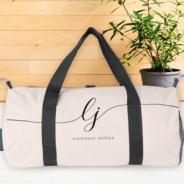 Sac De Sport Monogramme Moderne Blush Pink Calligraphie Script (Créateur téléchargé)