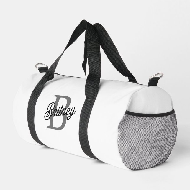 Sac De Sport Monogramme moderne élégant Nom noir Gris noir Scri (Coin droit)