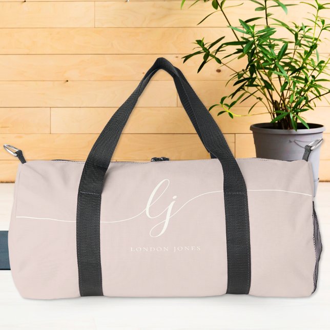 Sac De Sport Monogramme Moderne Feminine Pink Script élégant Fi (Créateur téléchargé)