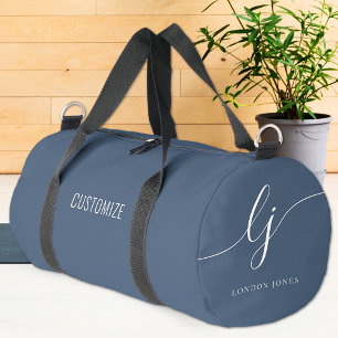 Sac De Sport Monogramme Moderne Marine Bleu Blanc Élégant Scrip