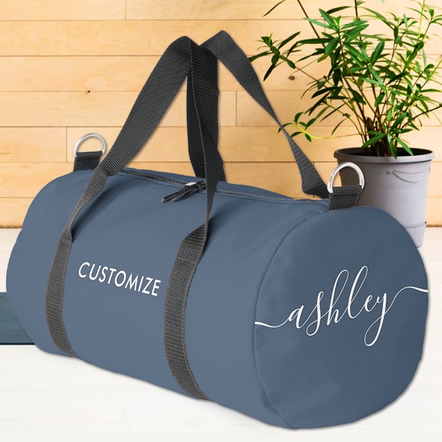 Sac De Sport Monogramme Moderne Marine Bleu Blanc Script Callig (Créateur téléchargé)