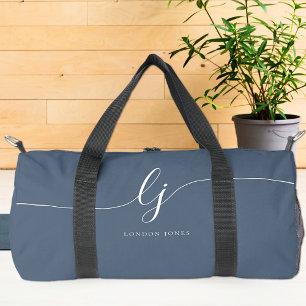 Sac De Sport Monogramme Moderne Marine Bleu Blanc Script élégan