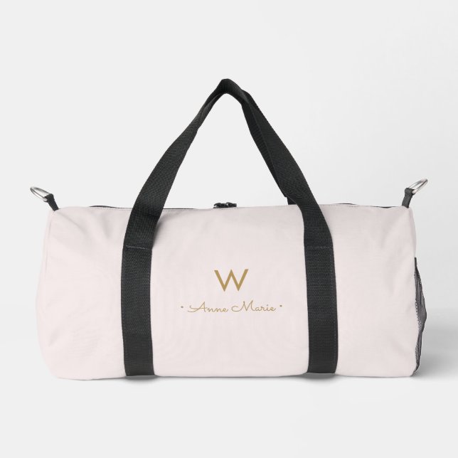 Sac De Sport Monogramme Moderne Rose Doré Script (Recto)