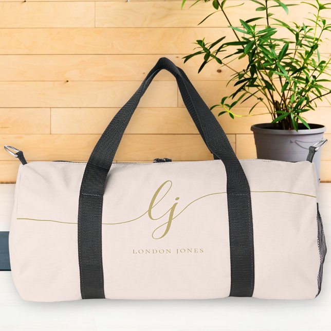Sac De Sport Monogramme Moderne Rose Pâle Or Calligraphie Scrip (Créateur téléchargé)