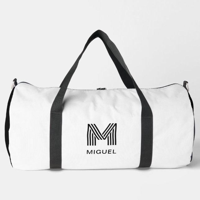 Sac De Sport Monogramme moderne simple noir et blanc (Recto)