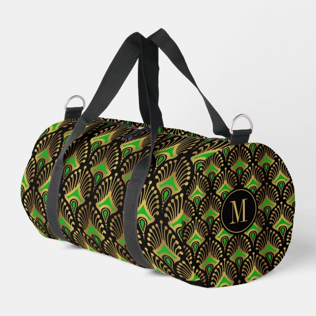 Sac De Sport Monogramme Motif Gold et Green Art Déco (Coin gauche)