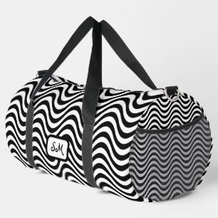 Sac De Sport Monogramme Noir Blanc Wavy Stripes Psychedélique