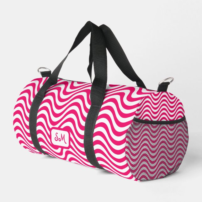 Sac De Sport Monogramme rose blanc ondulé rayures psychédélique (Coin droit)