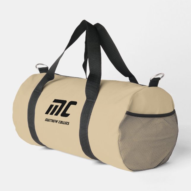 Sac De Sport Monogramme Simple Texte Nom Uni Beige pour Lui (Coin droit)