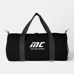 Sac De Sport Monogramme Solide Noir Nom Texte Simple pour Lui