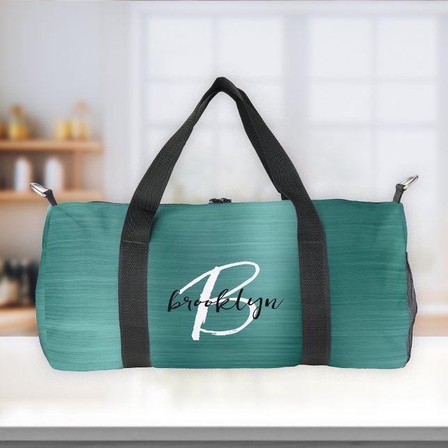 Sac De Sport Monogramme Turquoise en métal brossé noir et blanc (Créateur téléchargé)