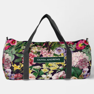 Sac De Sport monogramme vintage rose floral noir motif imprimé