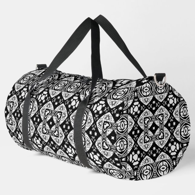 Sac De Sport Mosaïque arabesque Motif Carrelage noir et blanc (Coin gauche)