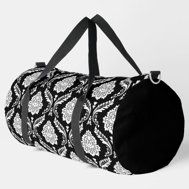 Sac De Sport Motif Damassé Rococo Blanc sur Noir (Coin gauche)