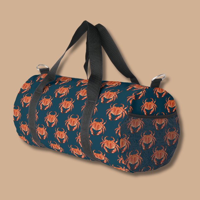 Sac De Sport Motif de crabe côtier (Brown Crab pattern dufffel bag with navy blue background)