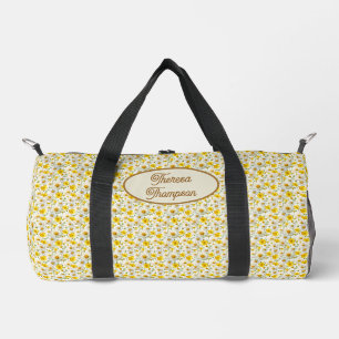 Sac De Sport Motif de fleurs sauvages jaunes Monogramme Nom