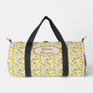 Sac De Sport Motif de fleurs sauvages jaunes Monogramme Nom