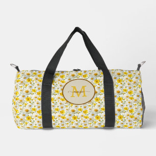 Sac De Sport Motif de fleurs sauvages jaunes Monogramme Nom
