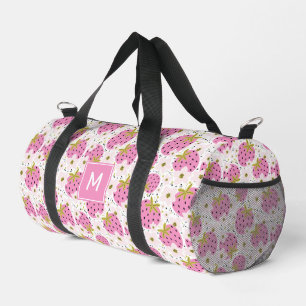 Sac De Sport Motif de fraises roses à monogramme personnalisé