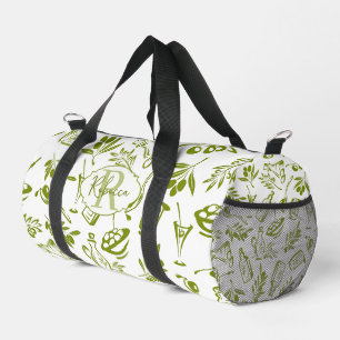 Sac De Sport Motif de nom monogrammé feuille d'huile d'olive bl
