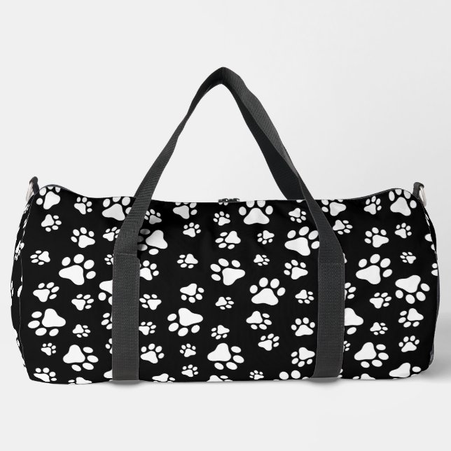 Sac De Sport Motif des pattes, Empreintes de pattes, noir et bl (Recto)