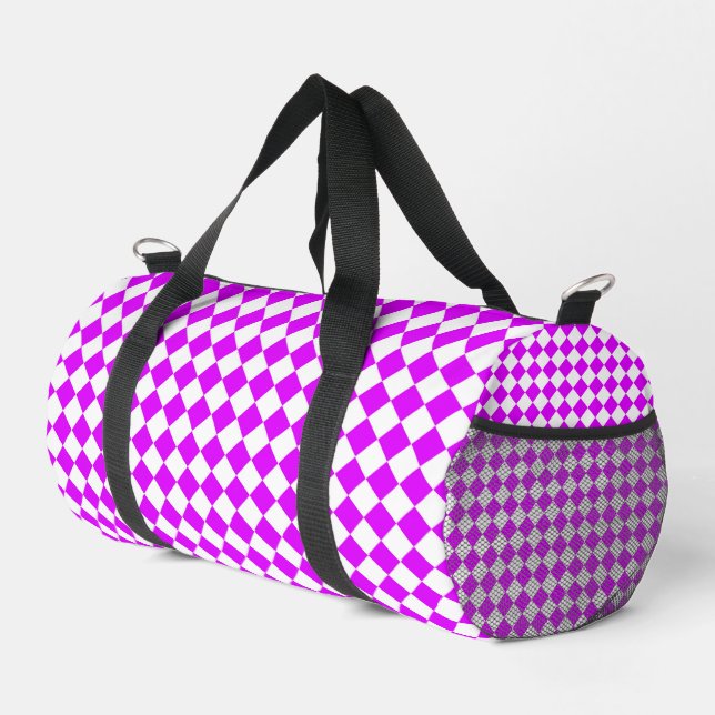 Sac De Sport Motif diamant de Checker blanc violet (Coin droit)