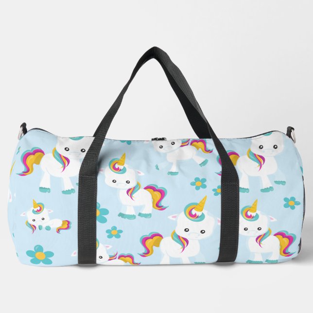 Sac De Sport Motif D'Unicornes, De Mignons Unicornes, Fleurs (Recto)
