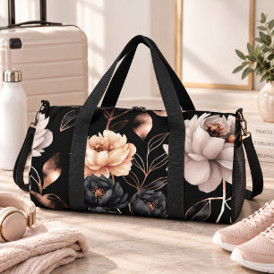 Sac De Sport Motif élégant de roses florales noires avec feuill