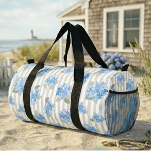 Sac De Sport Motif Élégant d'Hydrangea Bleue Rayure Grise