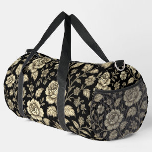 Sac De Sport Motif floral de rose dorée vintage sur fond noir