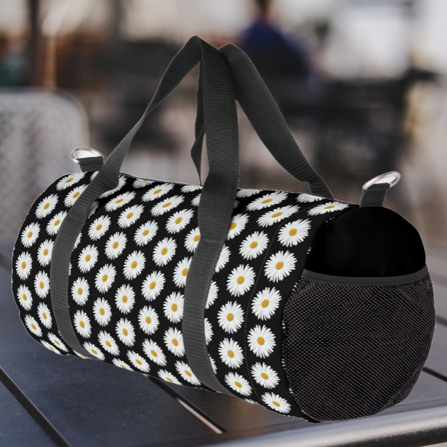 Sac De Sport Motif floral marguerrier blanc sur noir (Créateur téléchargé)