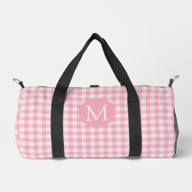 Sac De Sport Motif Gingham Rose Vichy Fille Monogramme (Recto)