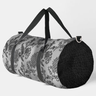 SAC DE SPORT MOTIFS FLORAUX NOIRS ET ARGENT