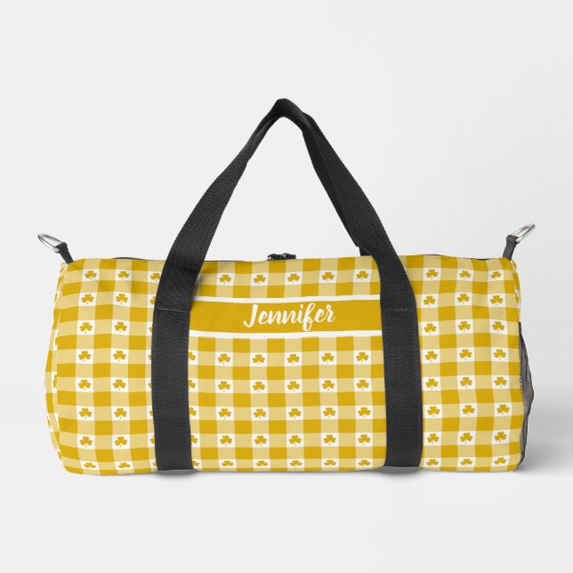 Sac De Sport Mustard Yellow Plaid Shamrock Clover Customizable  (Recto)