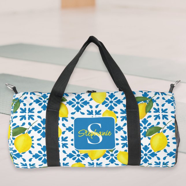 Sac De Sport Name Monogram French Country Tile Lemons Pattern (Créateur téléchargé)