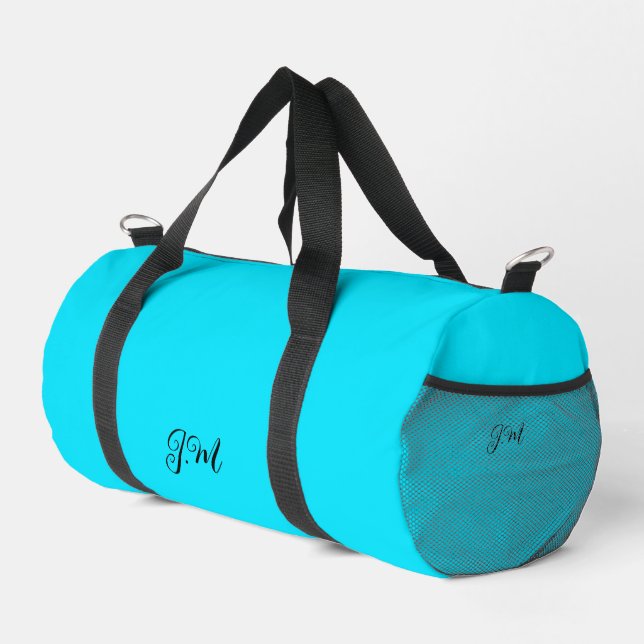 Sac De Sport néon fluorescent bleu couleur solide nom initial (Coin droit)