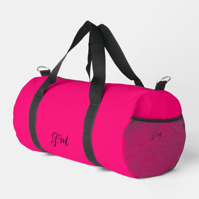 Sac De Sport néon fluorescent rose couleur solide initiales nom (Coin droit)