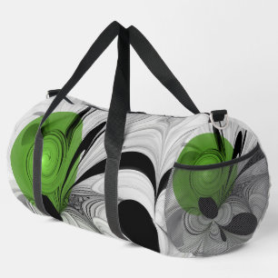 Sac De Sport Noir Abstrait et blanc avec art fractal vert