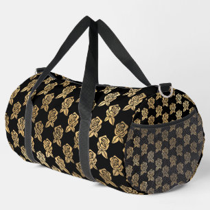 SAC DE SPORT NOIR AVEC DES LIGNES DE FLEURS ROSES D'OR