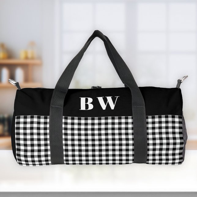 Sac De Sport Noir Blanc Buffle Chèque Plaid Gras Monogramme (Créateur téléchargé)